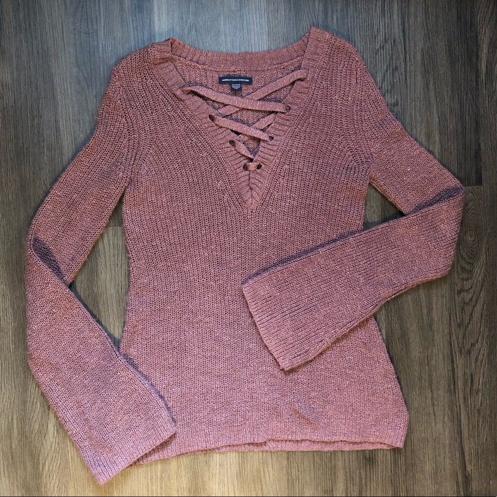 🌻2/$25 • AEO • Lace Up Front Sweater